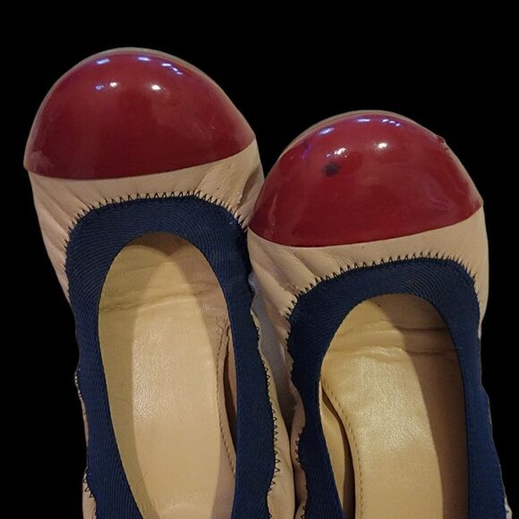 J Crew Mila Leather Cap Toe Ballet in Nude, Red, & Navy. SIZE 7 - Picture 3 of 4